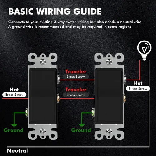 Miniatura 4 de Micmi Interruptor de pared decorativo de 3 vías, interruptor de pared negro, interruptor basculante de paleta de un solo polo o tres vías, grado