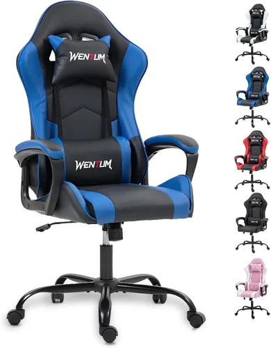 Miniatura 12 de Silla de masaje para juegos, silla ergonómica de escritorio para PC con reposacabezas y soporte lumbar de masaje, silla de videojuegos con respaldo