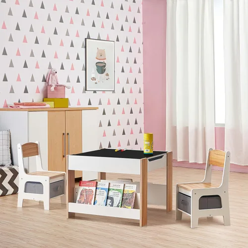 Miniatura 8 de LuxenHome - Juego de mesa y sillas para niños pequeños con mesa reversible, juego de mesa de actividades multifuncional para niños y sillas