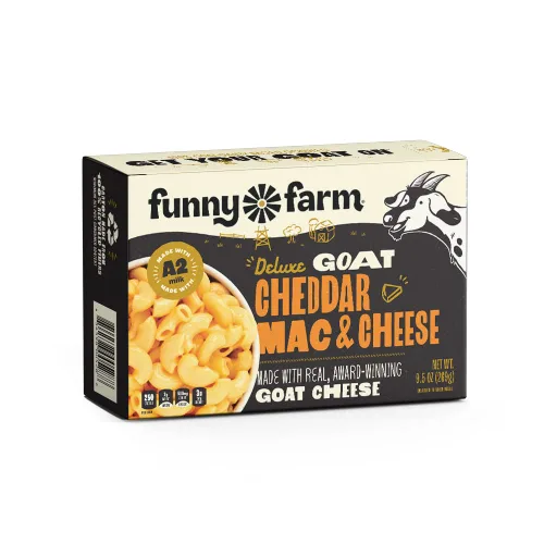 Miniatura 2 de Funny Farm Macarrones con leche A2 y queso (caja de 8) Mac y queso de lujo con sabor a queso cheddar - Cena de queso de cabra y queso Paquete