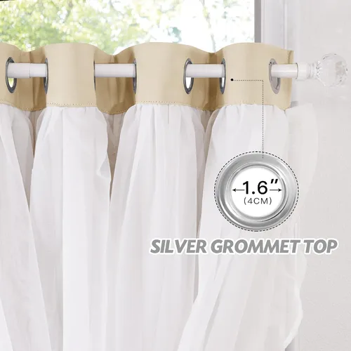 Miniatura 5 de PONY DANCE Cortinas con Volantes de Doble Capa con Superposición Transparente, Decoración Elegante para Ventanas de Diseño Rústico Francés de Campo