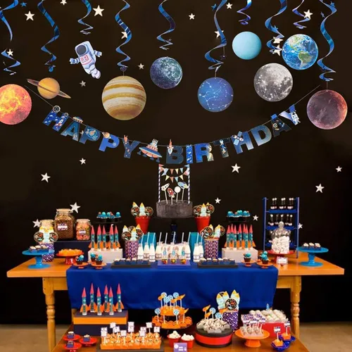 Miniatura 5 de Easy Joy Sistema solar colgante de remolino 12 piezas decoraciones espacio exterior fiesta planetas suministros espacio decoración fiesta galaxia