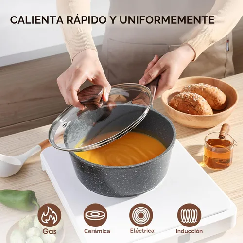 Miniatura 4 de SENSARTE Juego de utensilios de cocina antiadherentes de 13 piezas, ollas y sartenes antiadherentes con revestimiento de granito suizo, juego de Gris