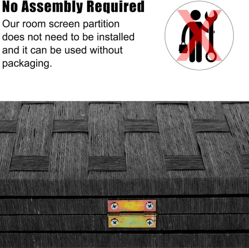 Miniatura 4 de Paneles plegables de fibra de tejido alto, biombo de madera con 4 paneles plegables de 6 pies de alto, divisor de malla, portátil, divisores de Negro