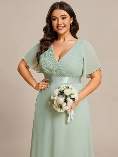 Miniatura 127 de Ever-Pretty Vestido formal para mujer, Navidad, Año Nuevo, cuello en V, gasa, talla grande, largo hasta el suelo, vestido de dama de honor