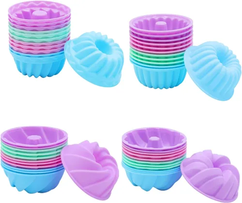 Miniatura 7 de Tongjude 48 Moldes de Silicona para Donas, 3.15" de Diámetro 1.37" de Profundidad Pequeñas Tazas Reutilizables para Hornear, Antiadherentes, Moldes