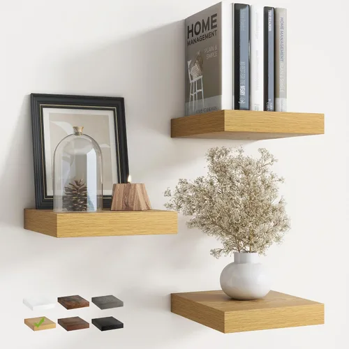 Miniatura 35 de Estantes flotantes para pared con soportes invisibles, estantes de madera de ingeniería montados en la pared con grano de madera para sala de estar