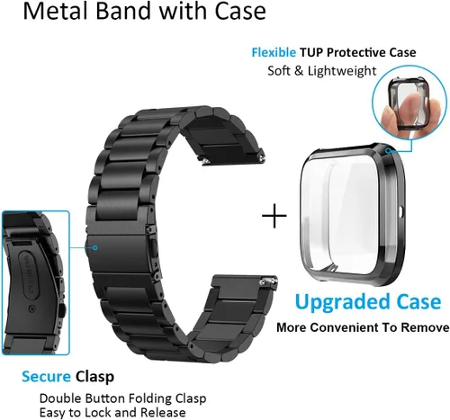Miniatura 9 de Maxjoy Compatible con Fitbit Versa Bands, Versa 2 banda de metal grande de acero inoxidable pulsera con funda protectora para hombres y mujeres