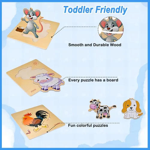 Miniatura 4 de Faburo 8 piezas de rompecabezas de madera para niños pequeños de 1, 2, 3 y 4 años, rompecabezas para niños de 1, 2, 3 y 4 años, juguetes educativos