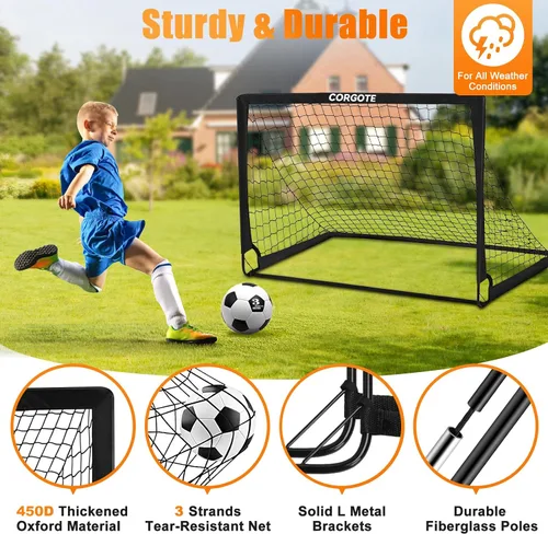 Miniatura 3 de Juego de 2 porterías de fútbol para patio trasero, red de fútbol portátil desplegable de 4 x 3 pies, equipo de entrenamiento de fútbol para niños