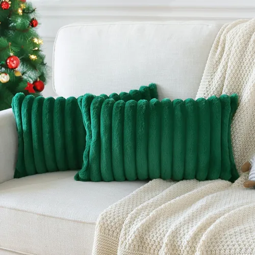 Miniatura 12 de Soleebee Juego de 2 fundas de cojín, terciopelo suave, acogedoras, pelo sintético de conejo, sofá, cama, silla, decorativa para el hogar, 22 x 22
