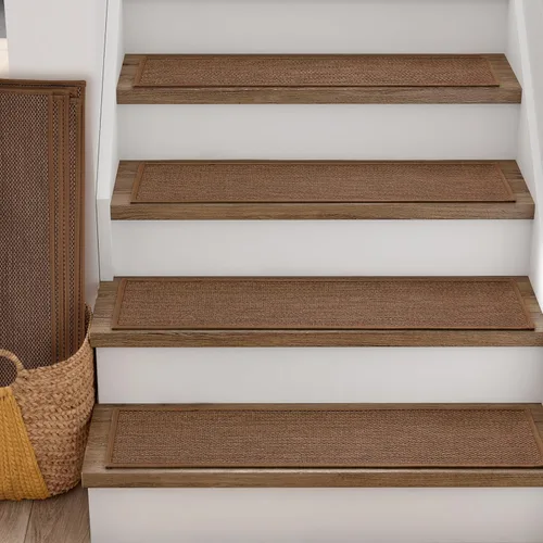 RIOLAND Alfombras antideslizantes para escaleras de madera, para interiores, 9" x 36", tapetes de escalera para despegar y colocar, alfombras para