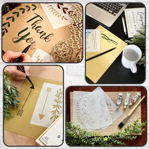 Miniatura 7 de Kit de plantillas para plantillas de caligrafía boutique, 45 piezas reutilizables, letras superiores, minúsculas, grandes y pequeños, números