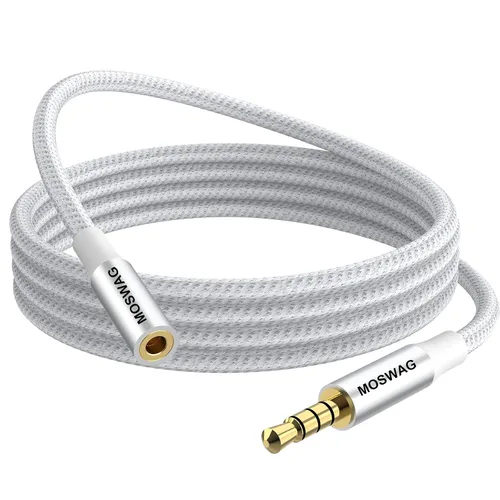 Miniatura 12 de MOSWAG Cable de extensión macho a hembra de 0.138 in con adaptador de audio estéreo de micrófono, nailon trenzado, compatible con estéreo de Rojo