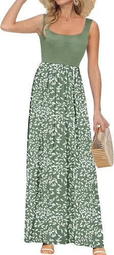 Miniatura 19 de AUSELILY Vestido largo con cuello cuadrado para mujer, sin mangas, floral, holgado, con bolsillos