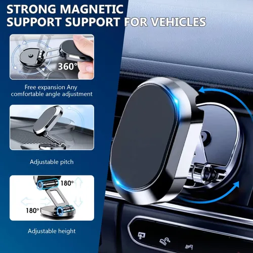 Miniatura 3 de Paquete de 2 soportes magnéticos plegables de aleación para teléfono celular, rotación de 360°, imán súper fuerte, soporte magnético para tablero