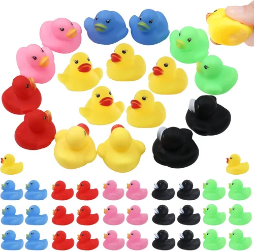 GADIEDIE Paquete de 50 mini patos flotantes de goma multicolor, juguete de baño para bebé, ideal para patitos Jeep, ducha, fiesta de cumpleaños,