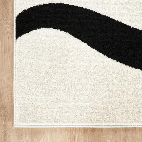 Miniatura 6 de Abani Alfombra abstracta de color beige/negro, 4 x 6 pies, diseño moderno de línea curva, colección Deco, fácil de limpiar, duradera para zonas
