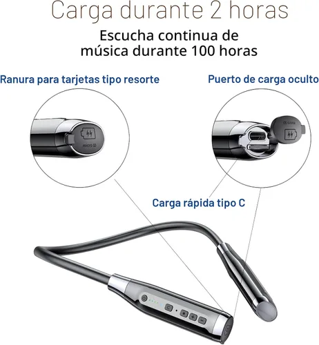 Miniatura 5 de Kinobo - Auriculares Bluetooth con tira para el cuello, Bluetooth 6.0, 120 horas de reproducción, resistencia al agua IPX7, auriculares deportivos