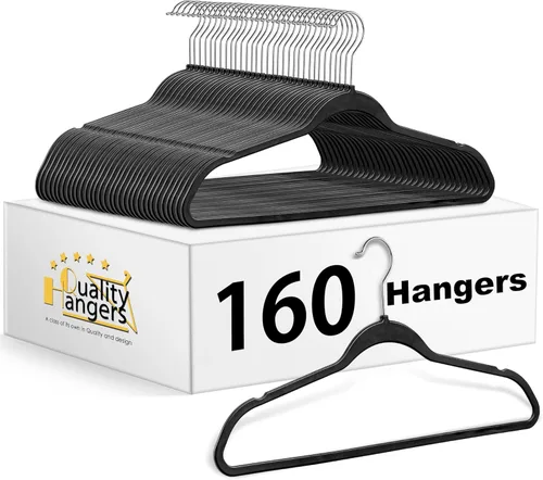 Miniatura 10 de Quality Hangers Paquete de 20 perchas de plástico para ropa, perchas delgadas sin terciopelo con gancho cromado giratorio de 360° y muescas
