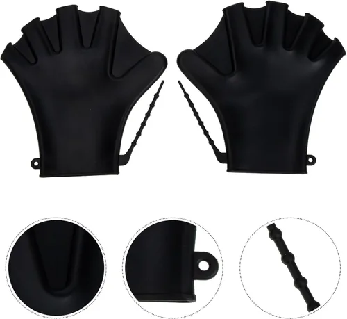 Miniatura 5 de Baluue 2 guantes de natación, guantes de natación acuática, para entrenamiento en agua, palmeados a mano, para hombres, mujeres, adultos, Negro