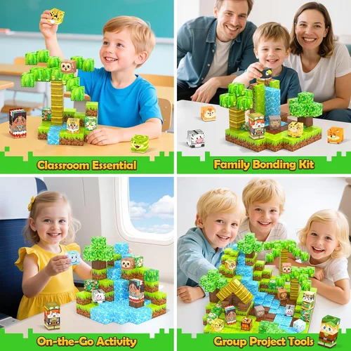 Miniatura 4 de 150 Bloques Magnéticos – Juego de Construcción de Minas Magnéticas, Juego de Construcciones STEM, Aventura en la Selva, Cubos Apilables Sensoriales