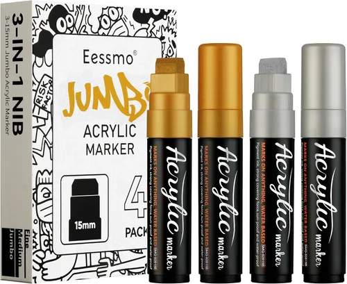 Miniatura 9 de 4 marcadores de póster jumbo, 2 negros y 2 blancos de 0.591 in de grosor, punta permanente, marcadores de graffiti para pósters, tablero, tela