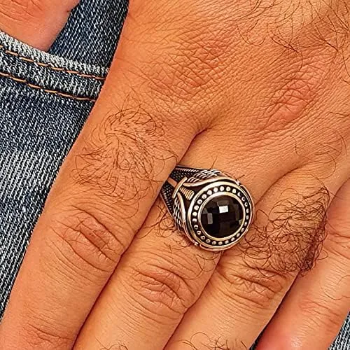 Miniatura 3 de Anillo de lujo de plata de ley 925 maciza con piedra de zafiro azul simulada para hombre