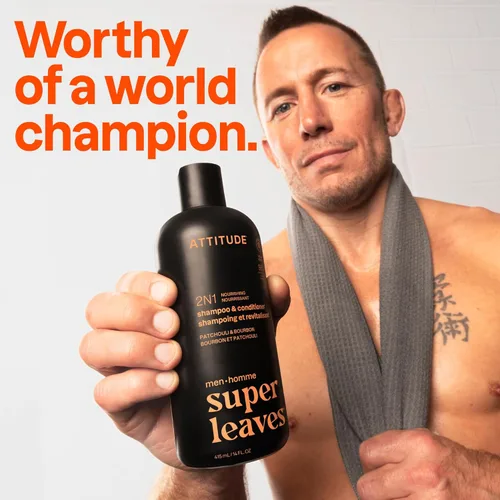 Miniatura 2 de ATTITUDE Champú y acondicionador 2 en 1 para hombre, nutritivo para cabello seco y cuero cabelludo, con pantenol y ginseng, 97% ingredientes