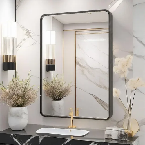 SNUGACE Espejos de baño negro mate para sobre el fregadero, espejo de tocador de baño con marco rectangular para pared, 20 x 28 pulgadas