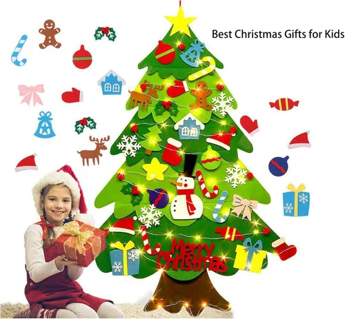 Miniatura 4 de Juego de árbol de Navidad de fieltro para bricolaje, 32 piezas de adornos para colgar en la pared con luz LED, se puede reutilizar el árbol de A-9.8