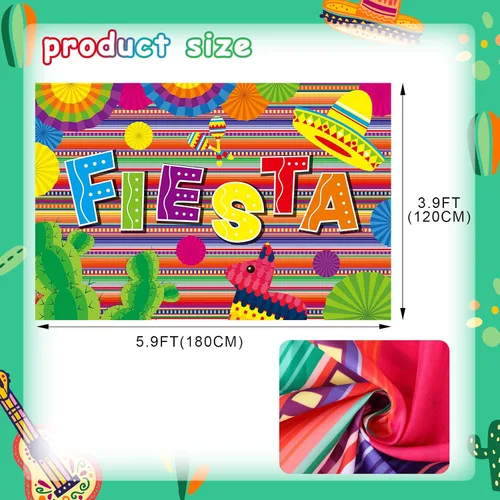 Miniatura 2 de Pancarta de fondo de fotografía con temática mexicana y Cinco de Mayo impreso de plástico para cabina de fotos mexicana, 51 x 86.6 pulgadas