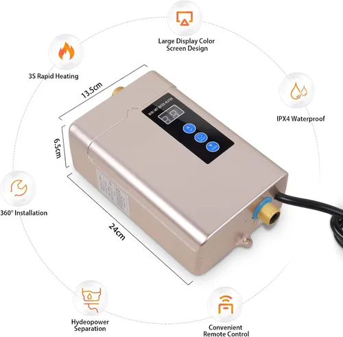 Miniatura 4 de Calentador de agua eléctrico sin tanque, pequeño calentador de agua instantáneo para fregadero de cocina, 3000 W 110 V, con pantalla digital LCD