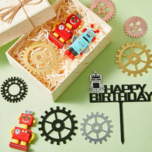 Miniatura 5 de Jetec 11 piezas de decoración de pastel de cumpleaños de robot, decoración de cupcakes, decoración de fiesta de cumpleaños con temática de robot