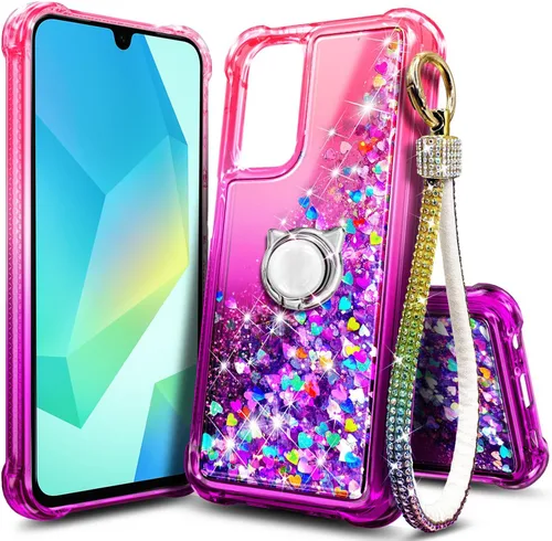 Miniatura 15 de Funda compatible con Samsung Galaxy S24-FE Aqua/Purple Funda líquida flotante con purpurina linda con protector de pantalla de vidrio templado