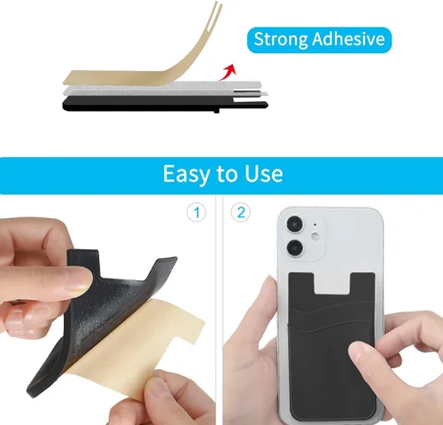Miniatura 4 de SS Billetera negra para teléfono, tarjetero adhesivo para iPhone, Samsung Galaxy y cualquier teléfono inteligente, paquete de 3