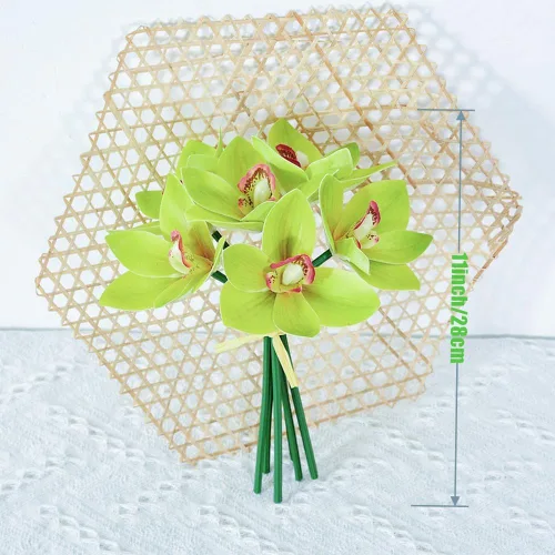 Miniatura 3 de Orquídeas artificiales Cymbidium - Orquídeas artificiales, 12 racimos de flores artificiales para exteriores, arbustos verdes, plantas