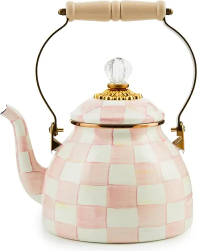 Miniatura 19 de MACKENZIE-CHILDS Tetera esmaltada, elegante tetera para estufa, cuadros cortesanos en blanco y negro, 3 cuartos de galón color fantasía