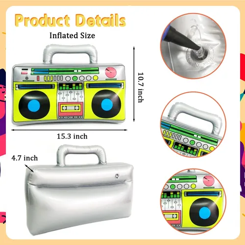 Miniatura 2 de 5 piezas de radio inflable Boombox teléfono móvil inflable, teléfono móvil retro para decoraciones de fiesta de los años 80 y 90, disfraz de hip
