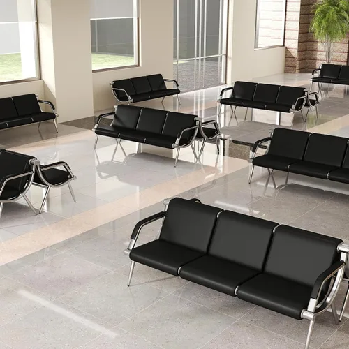 Miniatura 8 de KINTNESS Silla de sala de espera de 2 asientos, silla de recepción de piel sintética, muebles de vestíbulo con brazos para aeropuerto, banco