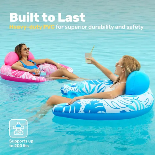 Miniatura 4 de SLOOSH Inflatable Pool Floats Adult,2 Pack Pool Chairs with Cup Holders,X-Large Blow up Floats Chair,Hammock Noodle Mat for Relaxing Summer Water