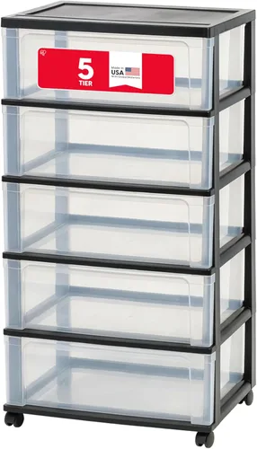 IRIS USA Carrito rodante organizador de almacenamiento de cajones de plástico, con ruedas giratorias, 5 cajones, para suministros de arte y Negro