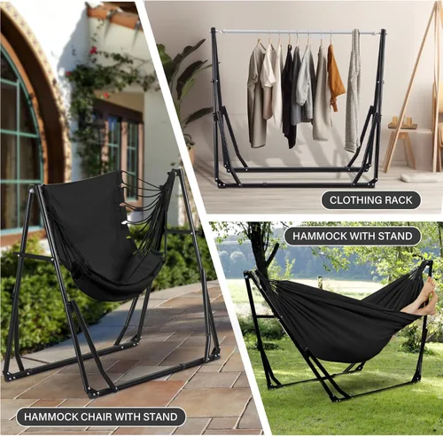 Miniatura 9 de GDY Silla hamaca con soporte, capacidad de 550 libras, fácil de instalar, con bolsa de transporte, portátil para viajes/mochileros/playa/patio Negro
