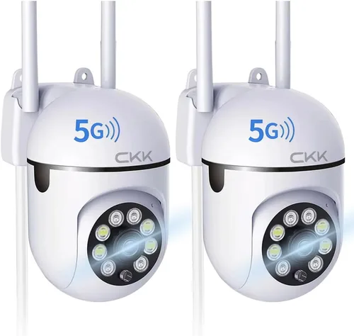 CKK Cámara de seguridad 1080P para exteriores, 2 cámaras PTZ WiFi de 2 MP para el hogar (doble banda 2.4G/5G), panorámica/inclinación de 360°,