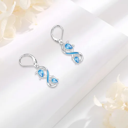 Miniatura 141 de Aretes colgantes de plata de ley con diseño de árbol de la vida, flor, abeja, animales, gato, colibrí, piedra lunar, turquesa, aretes con cierre