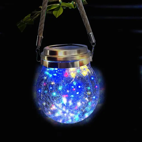 Miniatura 10 de Luces solares colgantes para exteriores, VGE Paquete de 2 luces de bola de vidrio agrietado con 30 LED decorativas, luces solares impermeables