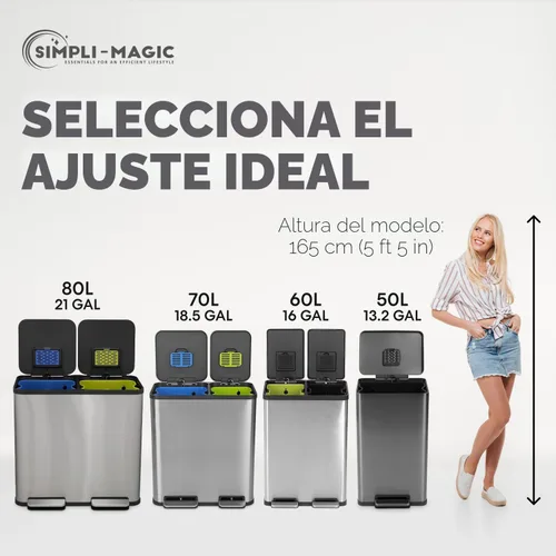 Miniatura 4 de SIMPLI-Magic 13.2 galones (50L) Tacho de basura con pedal – Bote de basura para cocina con tapa de cierre lento – Control de olores, manos libres