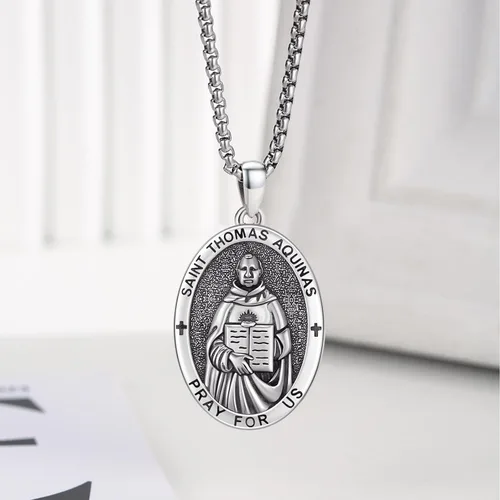 Miniatura 576 de Collar con colgante de plata de ley 925 con medalla de San Patrón, joyería religiosa para hombres y mujeres, con cadena de acero inoxidable 316L