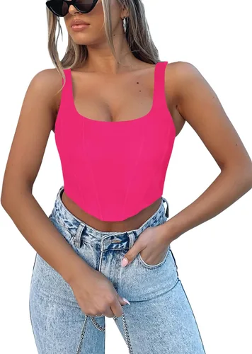 Miniatura 3 de REORIA - Camiseta corta sin mangas con cuello cuadrado sexy para mujer