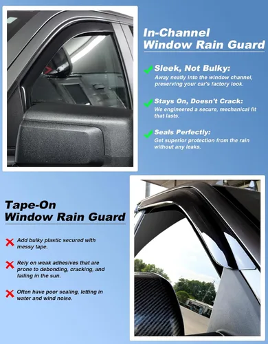 Miniatura 6 de Protectores de lluvia en canal para Ford F250-F550 1999-2016 Super Duty SuperCrew Protector de lluvia de ventana, deflectores de ventana extra